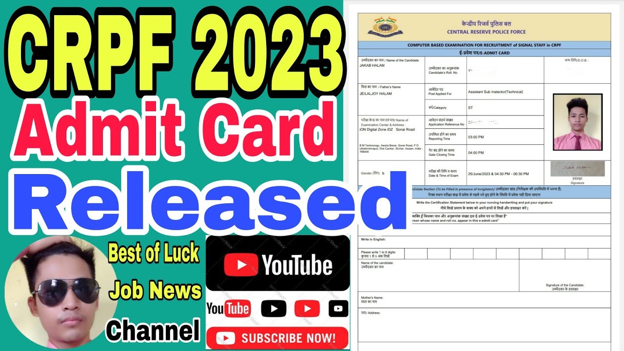 CRPF SI And ASI Admit Card 2023 Link OUT for Signal Staff, Download Hall Ticket Download Full proces