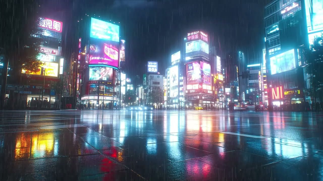 Cyberpunk 2077 City Rain Ambience 8Hrs - Relaxing Rain Sounds