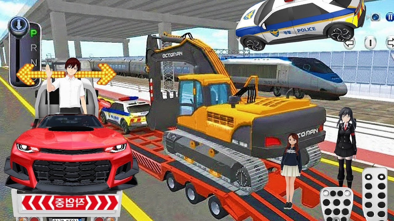 Heavy Excavator & Construction Cars Transport by Trailer Truck 3D Driving Class 2