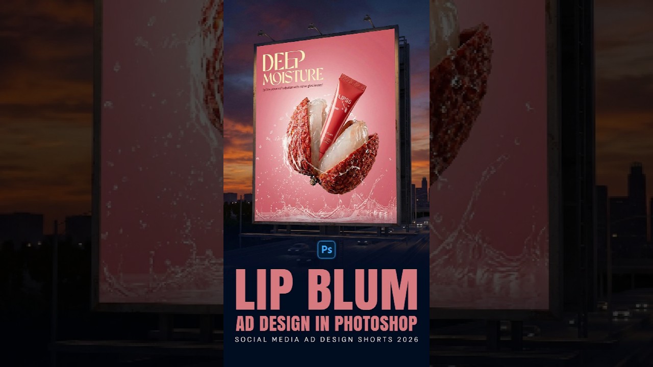 Stunning Lip Blume Ad Design in Photoshop#shorts #creativedesign #addesigntutorial #adobephotoshop