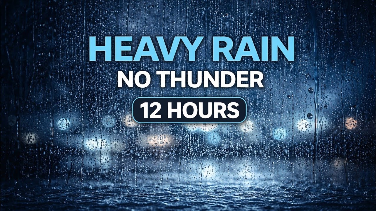 12 Hours Heavy Rain Sounds for Deep Sleep (Black Screen) | No Thunder | Relaxing Rain Noise