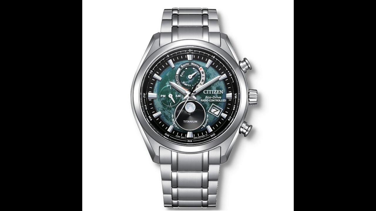 Reloj Citizen Tsuki-yomi Moonphase BY1010-81X, RadioControlado, EcoDrive y Fase lunar, esfera verde.