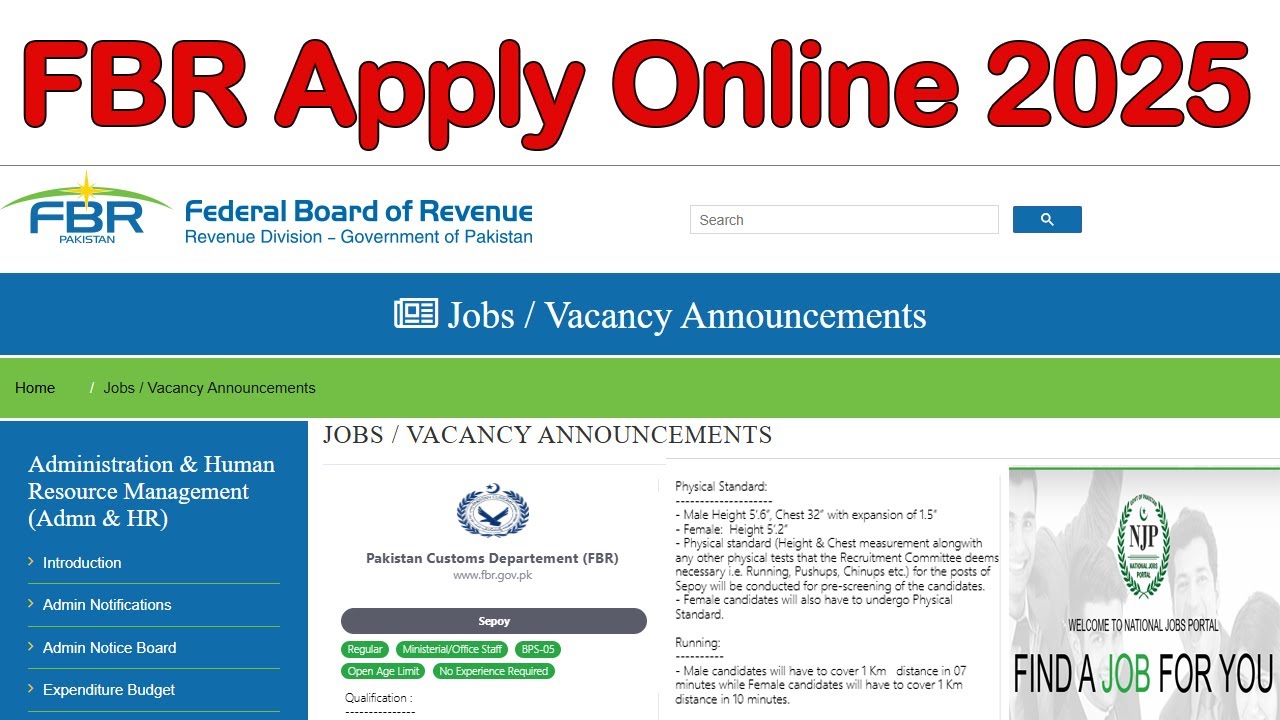 How to Apply For FBR Jobs Online Registration FBR Online Apply Process How to Apply for FBR Job 2025