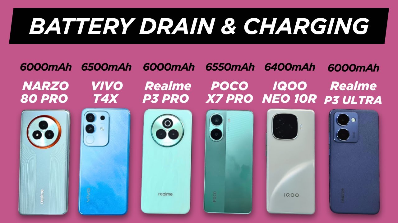 Battery Drain & Charge Test: NARZO 80 Pro vs VIVO T4 vs P3 Ultra vs P3 Pro vs X7 Pro vs iQOO Neo 10R