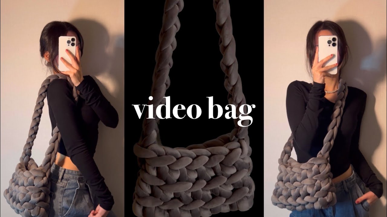 DIY. 비디오 백 만들기 | 뜨개 가방 | 벨벳 자이언트얀 가방 | 짧은뜨기 모양 손뜨개 튜토리얼 | Hand Crochet Knitting Video Bag Tutorial