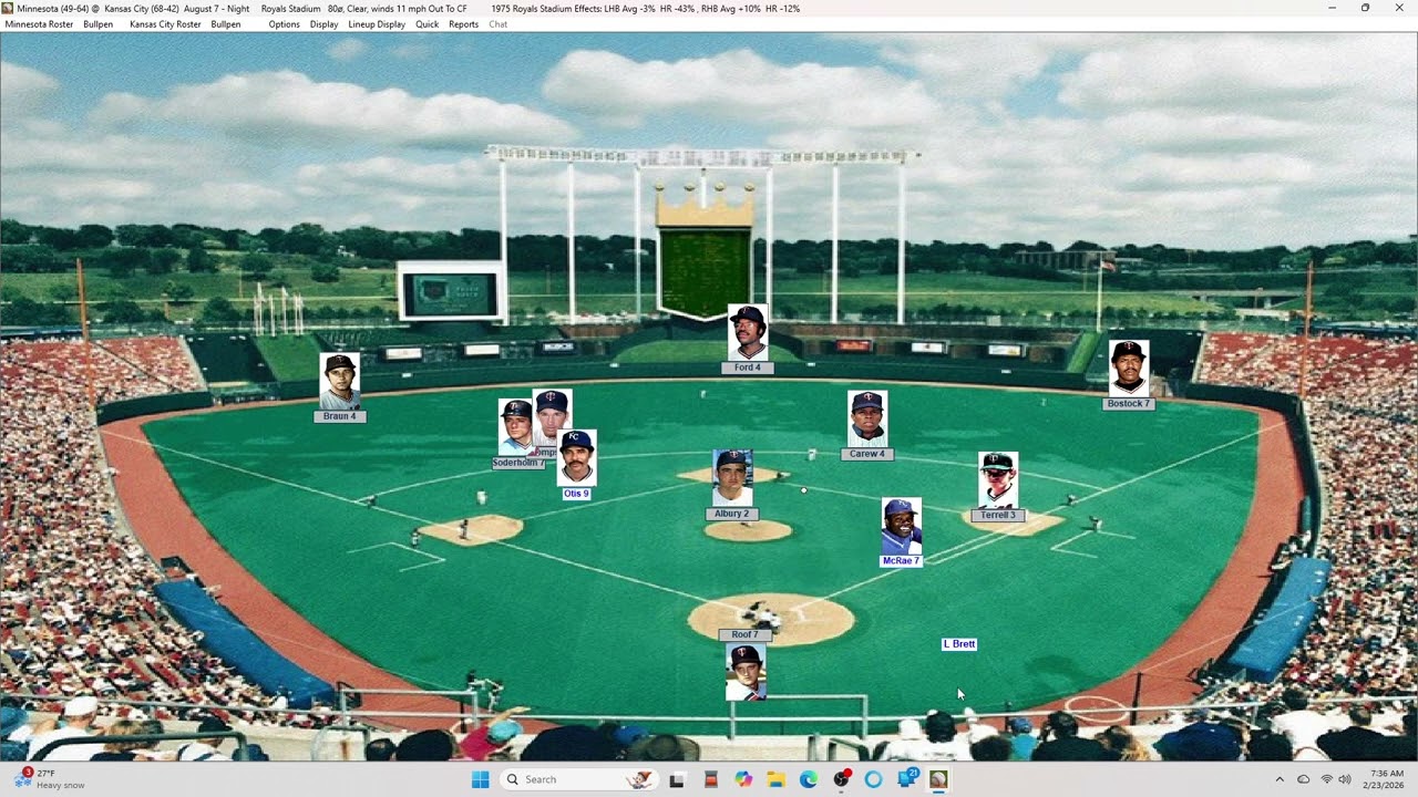 Action PC Baseball 8-7-75 Minnesota at Kansas City