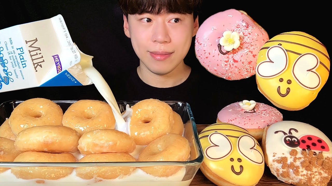 SUB) KRISPY KREME DONUTS'S ORIGINAL GLAZED DONUT WITH MILK MUKBANG ASMR