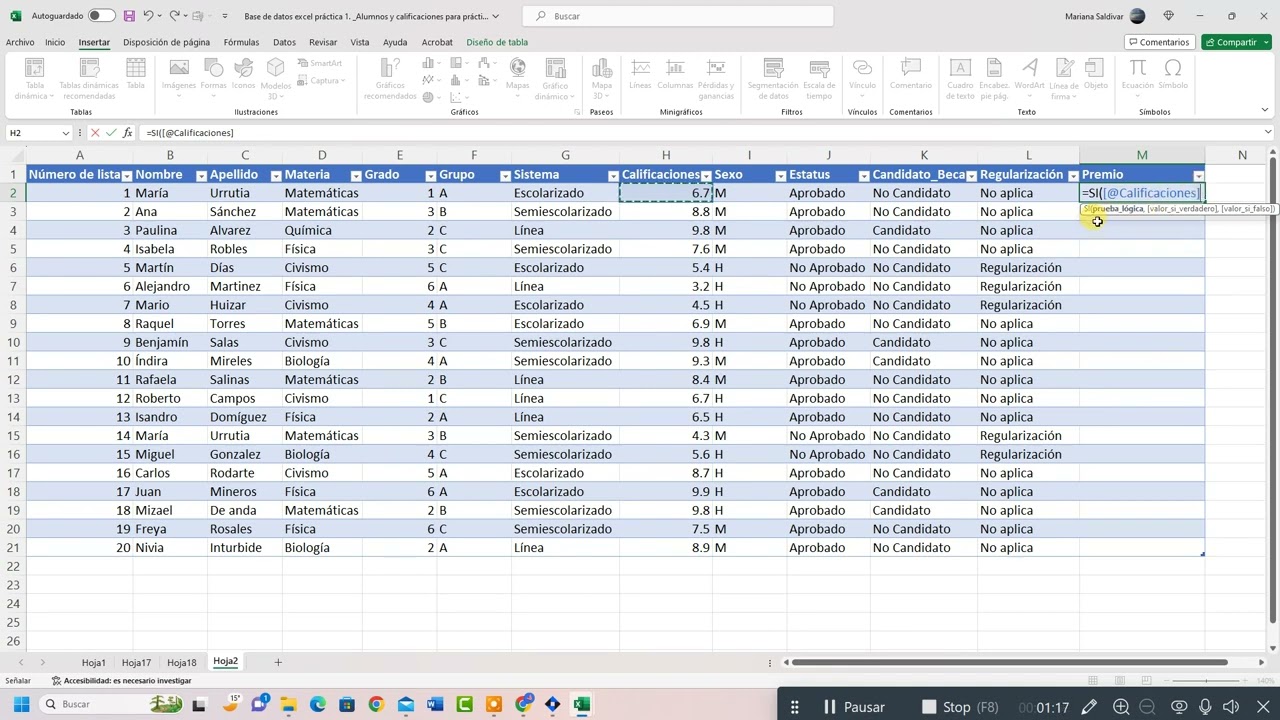 12. Excel, insertar fórmulas en una tabla con nombre
