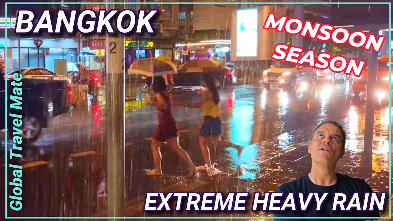 Extreme Heavy Rain Night Thunder Storm Walk Bangkok Nana Plaza 🇹🇭 Thailand [4K]