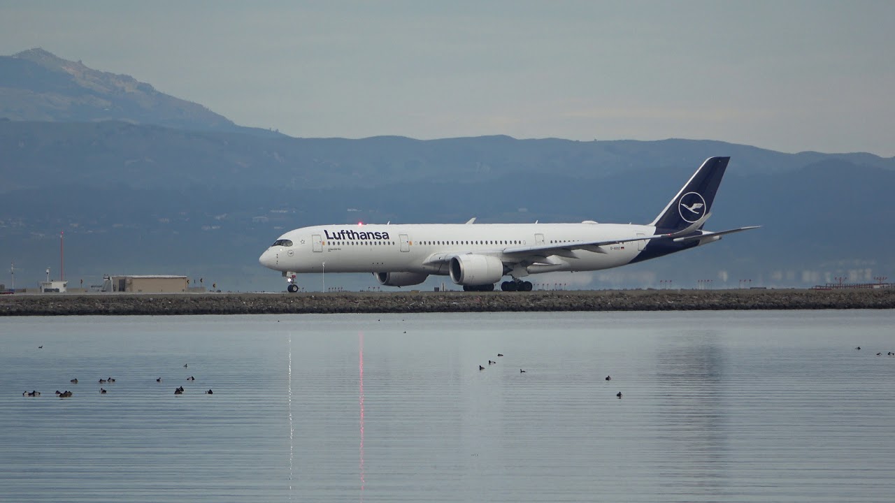 Lufthansa Airlines  A350-900  Departing San Francisco International Airport to Frankfurt, Germany.