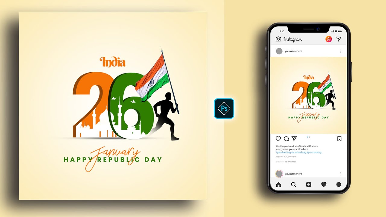 Indian Happy Republic Day Social Media Banner Post design in Adobe Photoshop Tutorial