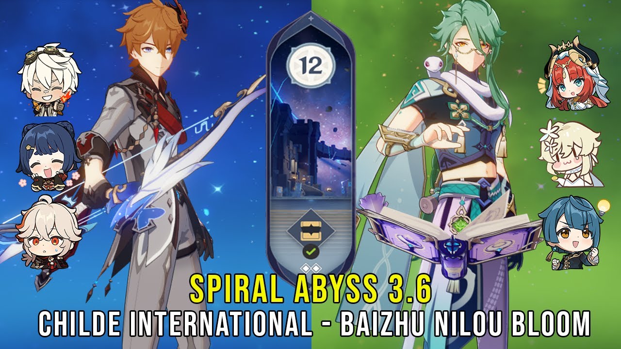 C0 Childe International and C0 Baizhu Nilou Bloom - Genshin Impact Abyss 3.6 - Floor 12 9 Stars
