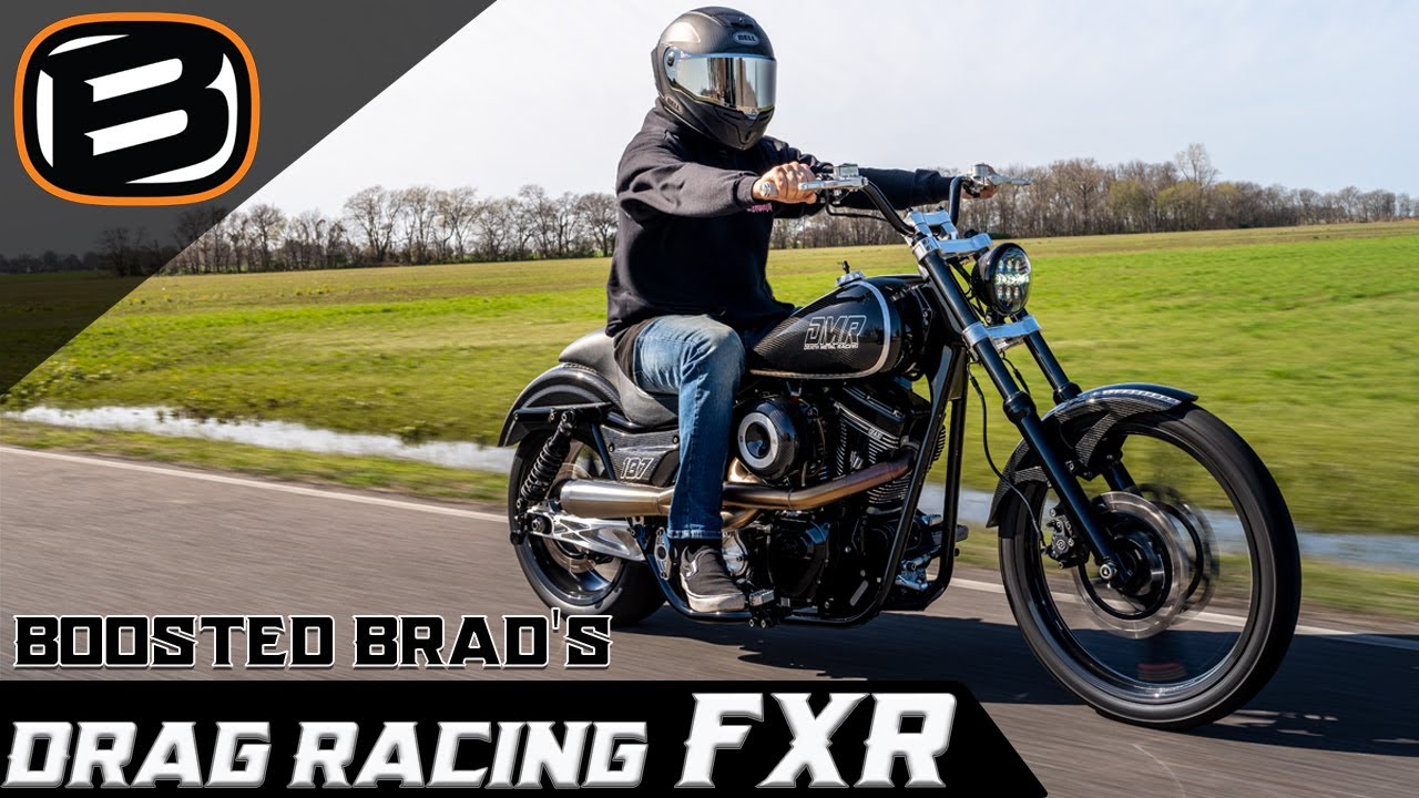Harley Drag Race FXR! Boosted Brad's custom drag bike!  Harley FXR build