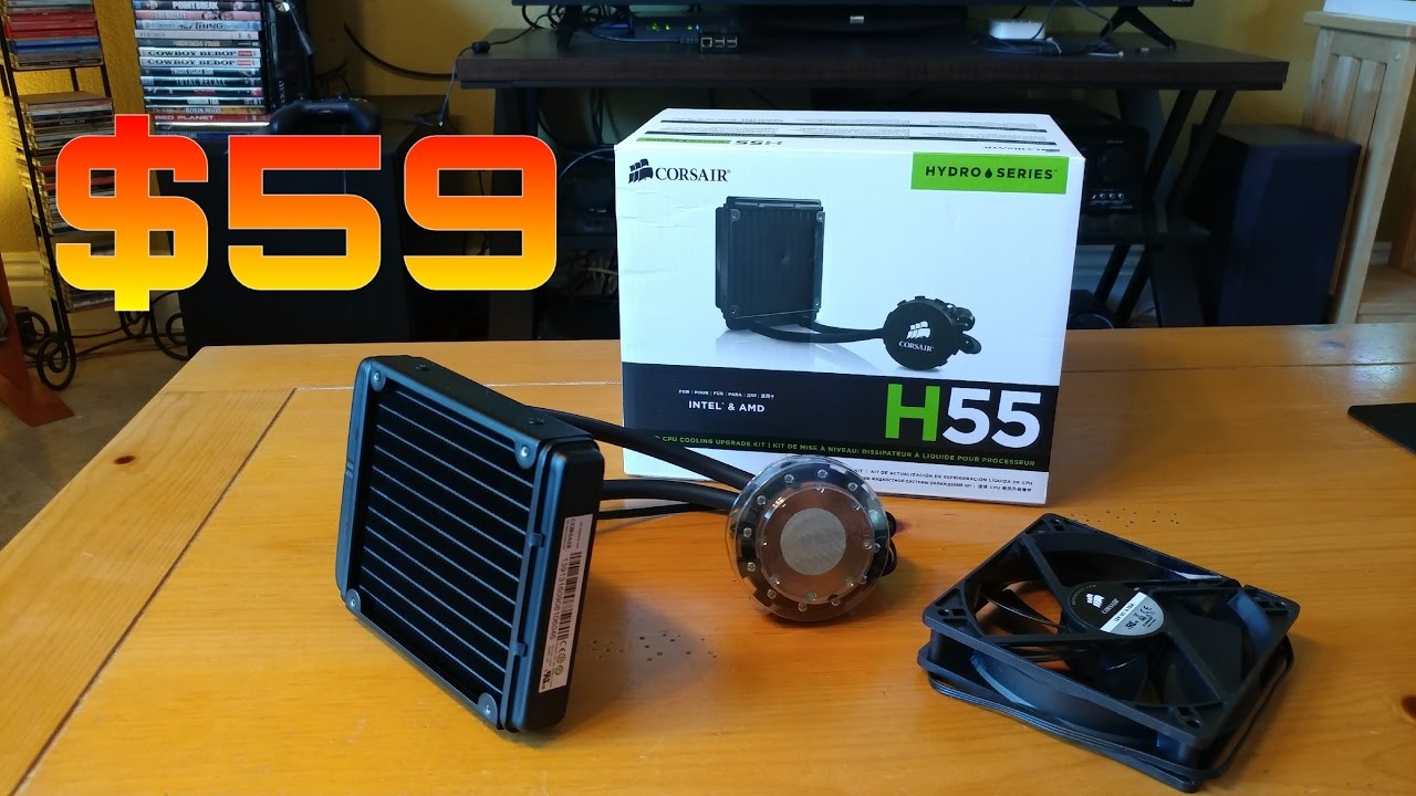Corsair H55 Liquid CPU Cooler Unboxing Install and Test Run