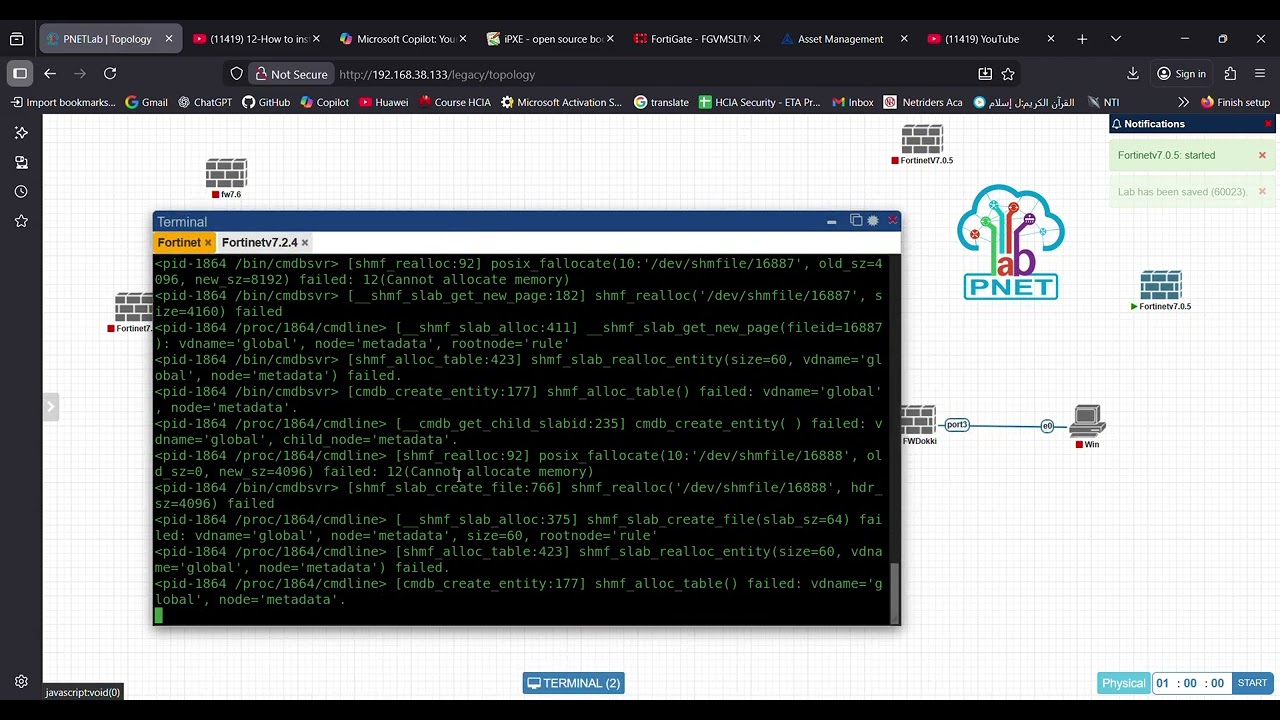 PNETLab   Topology — Fixing FortiGate error IPXE error