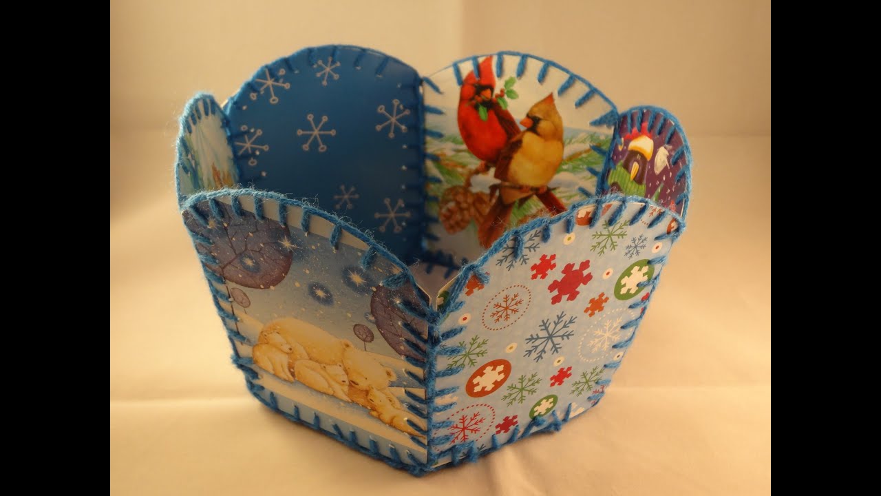 Recycled Christmas Card Basket -with yoyomax12