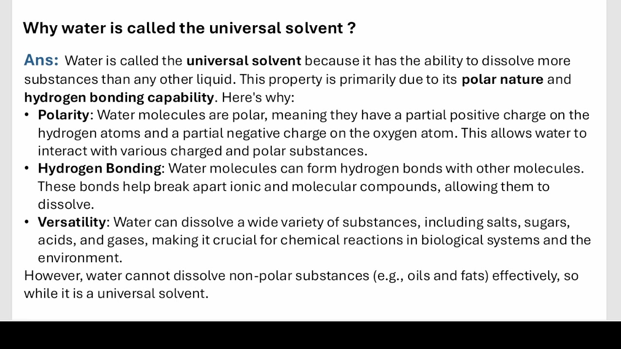 💧 Why Water is the Universal Solvent? 🌍 | Simple Explanation