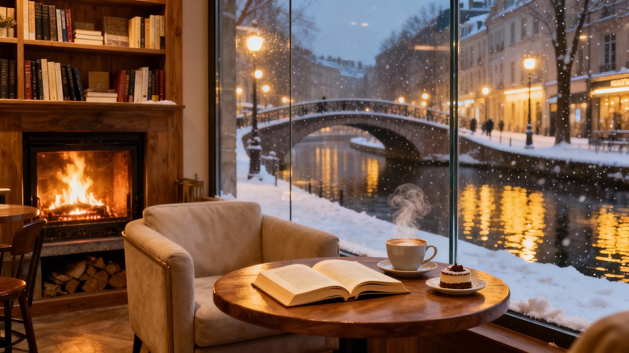 Jazz Atmosphere in February ❄️ Cozy Coffee Shop with Fireplace for Focus & Study