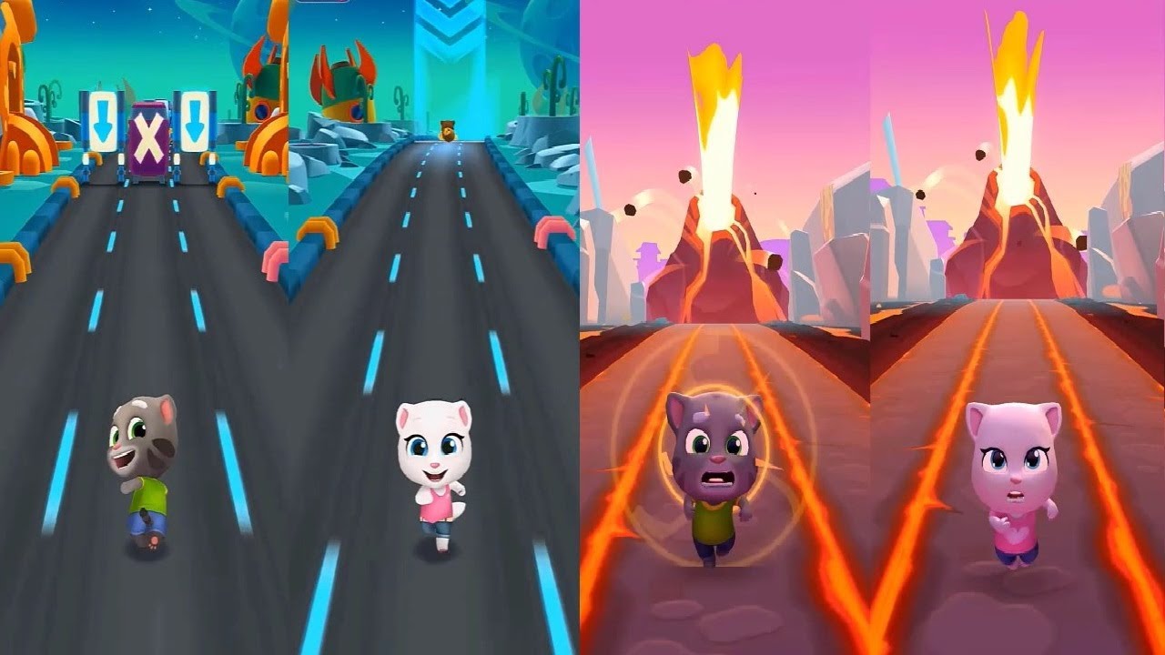 Talking Tom Gold Run 1VS 2  HALLOWEEN VS Volcano Stage TALKING TOM VS TALKING ANGELA GAMEPLAY