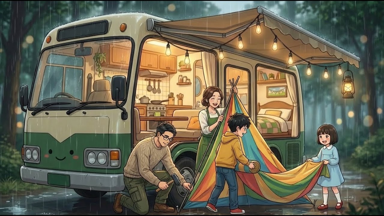 Ghibli Style Vanlife: Cooking by the Ocean 🌊 | Rain Sounds & Camping ASMR