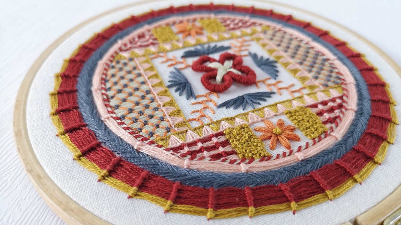 Primitive sampler embroidery pattern and tutorial