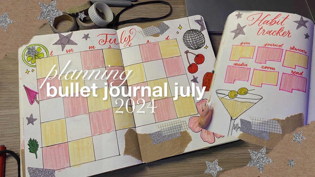 🪩🍒planning with me, bullet journal july 2024 🌺🍸⭐️