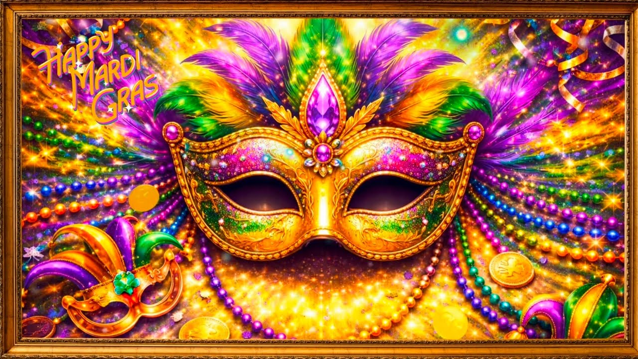 Mardi Gras Music 🎭 Cozy Jazz Ambience Screensaver | New Orleans Carnival Background