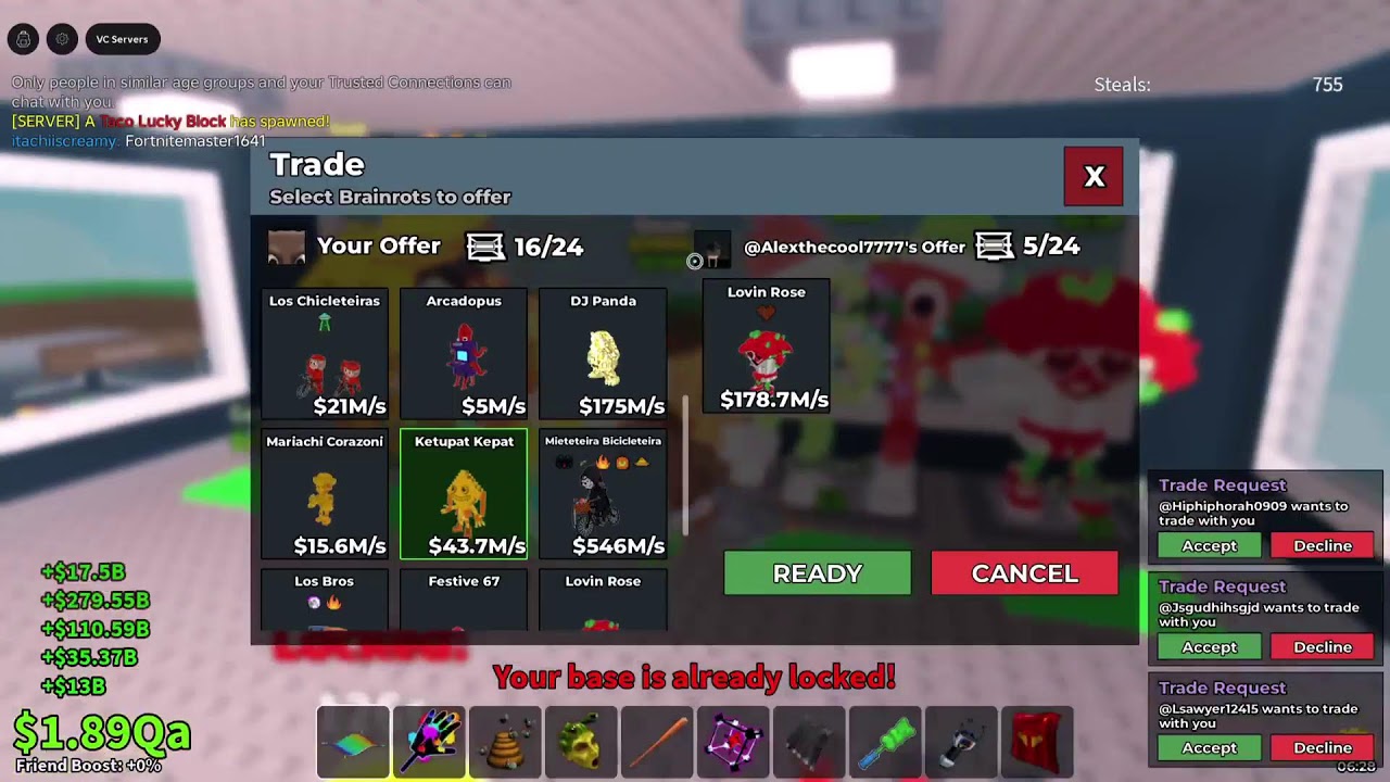 🔴LIVE STEAL A BRAINROT🔴 AND IM TRADING 600m REAPER bike