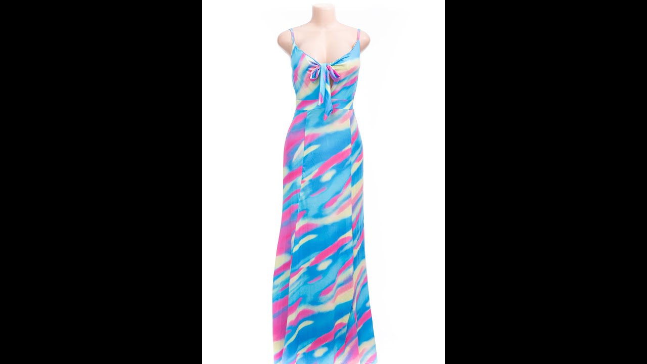 New style tie-dye batch printing sling lace-up sexy maxi dress B23107