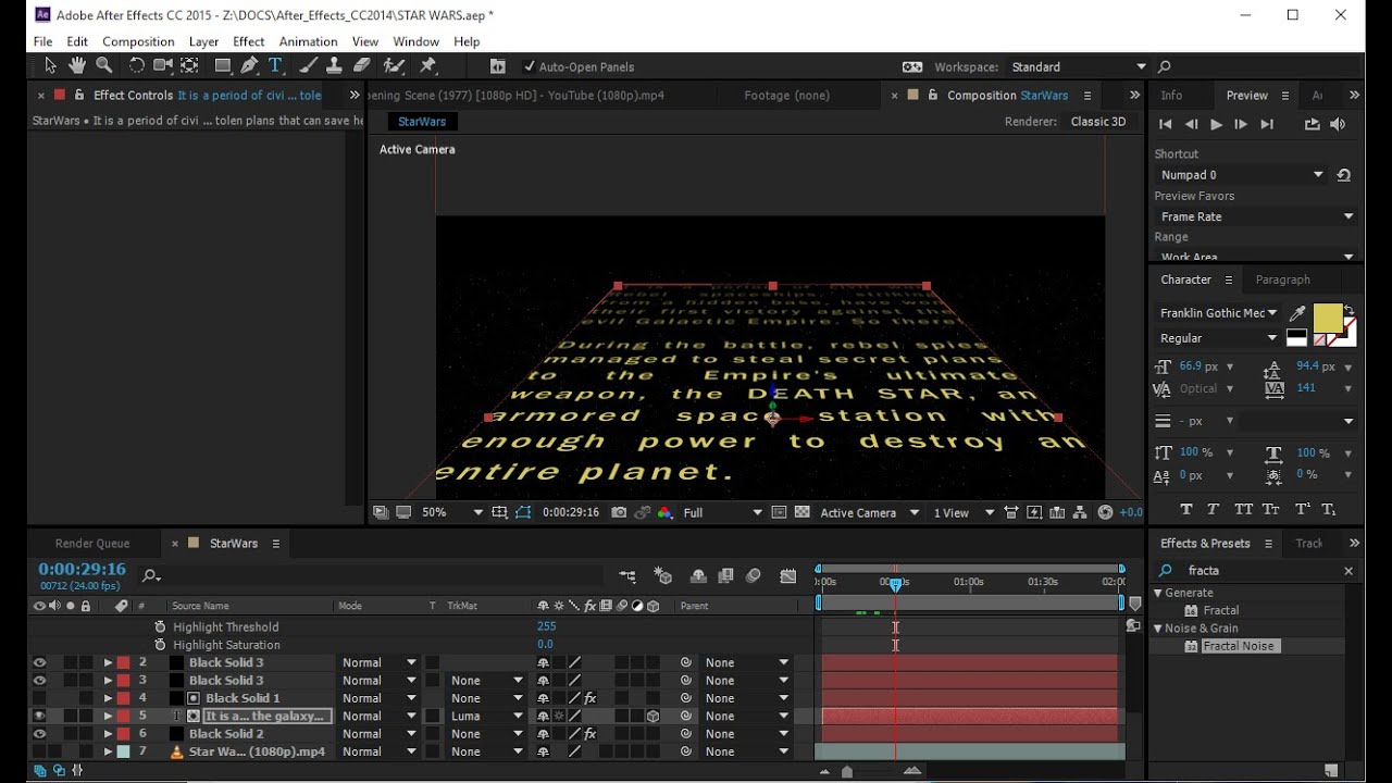 After Effects Star Wars opening crawl tutorial