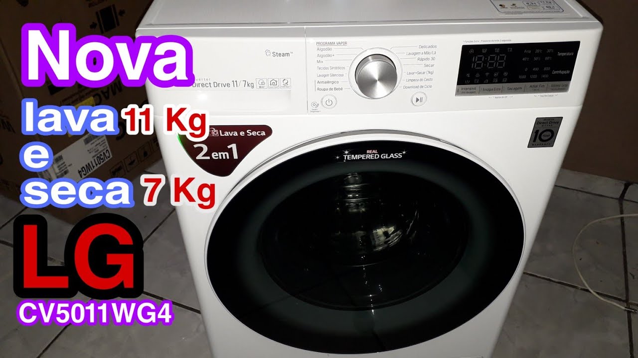 Lava e seca LG, CV5011WG4, wi fi, lava 11 kg e seca 7 kg, inverter direct drive unboxing