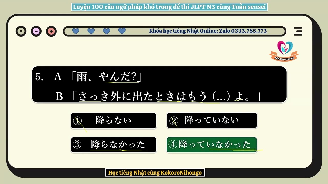Luyện 100 câu ngữ pháp khó JLPT N3 Ngày 1