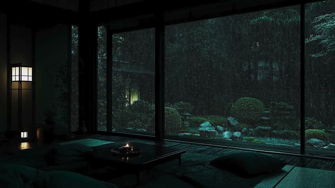 Dark Bedroom Cabin Rain Sounds 🌧 | Tranquil Lakeside Forest for Restorative Sleep & Relaxation