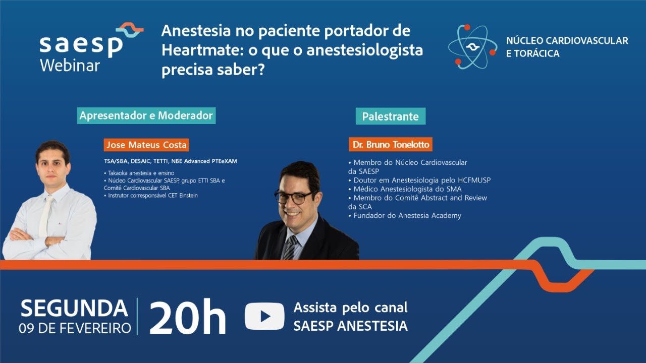 SAESP Webinar | Anestesia no paciente portador de Heartmate: o que o anestesiologista precisa saber?