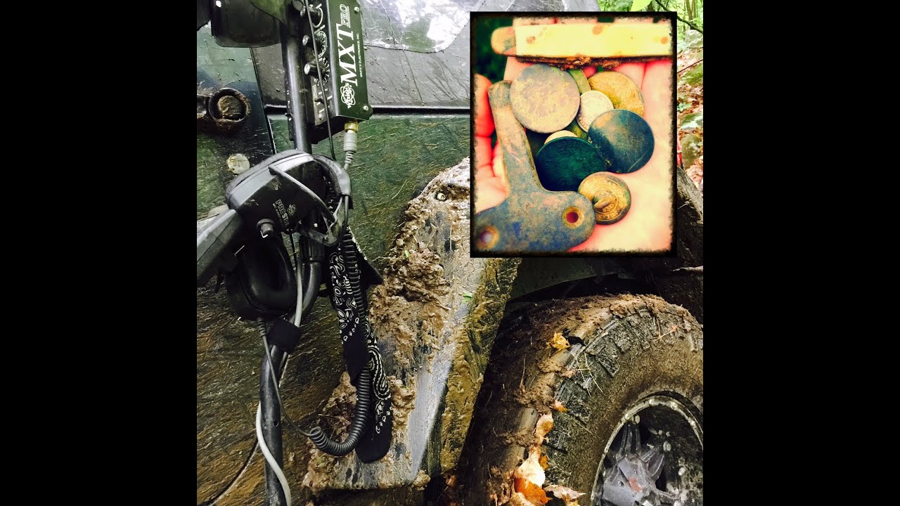 Metal detecting cellar hole in offroad Jeep; mud, coppers, silver, relics!