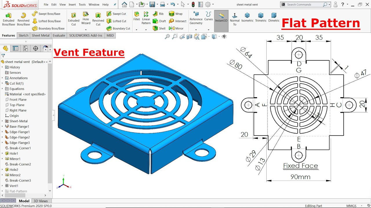 SolidWorks sheet metal tutorial Vent Features