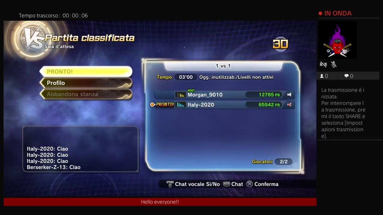 Xenoverse2  live PARTITE CLASSIFICATE