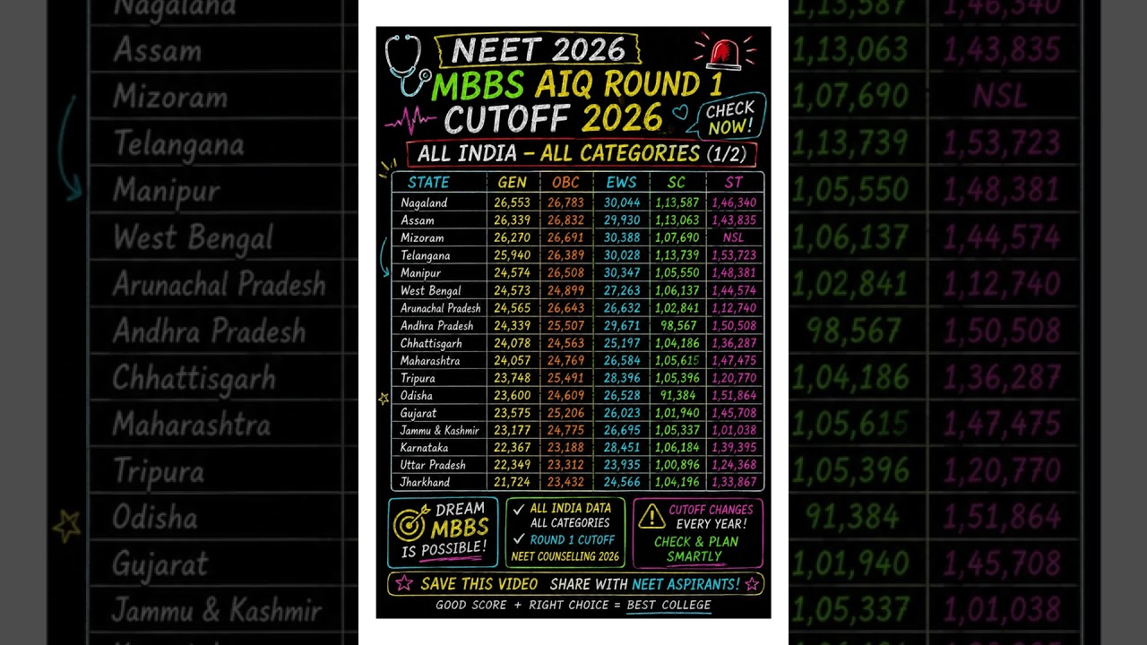 🚨 NEET COUNSELLING ALERT! Round 1 MBBS Cutoff 2026 #neet #reneet