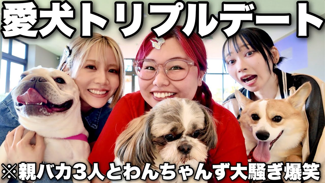 3姉妹とわんちゃんず大集合で遊んだら愛深すぎて親バカ対決はじまったwww
