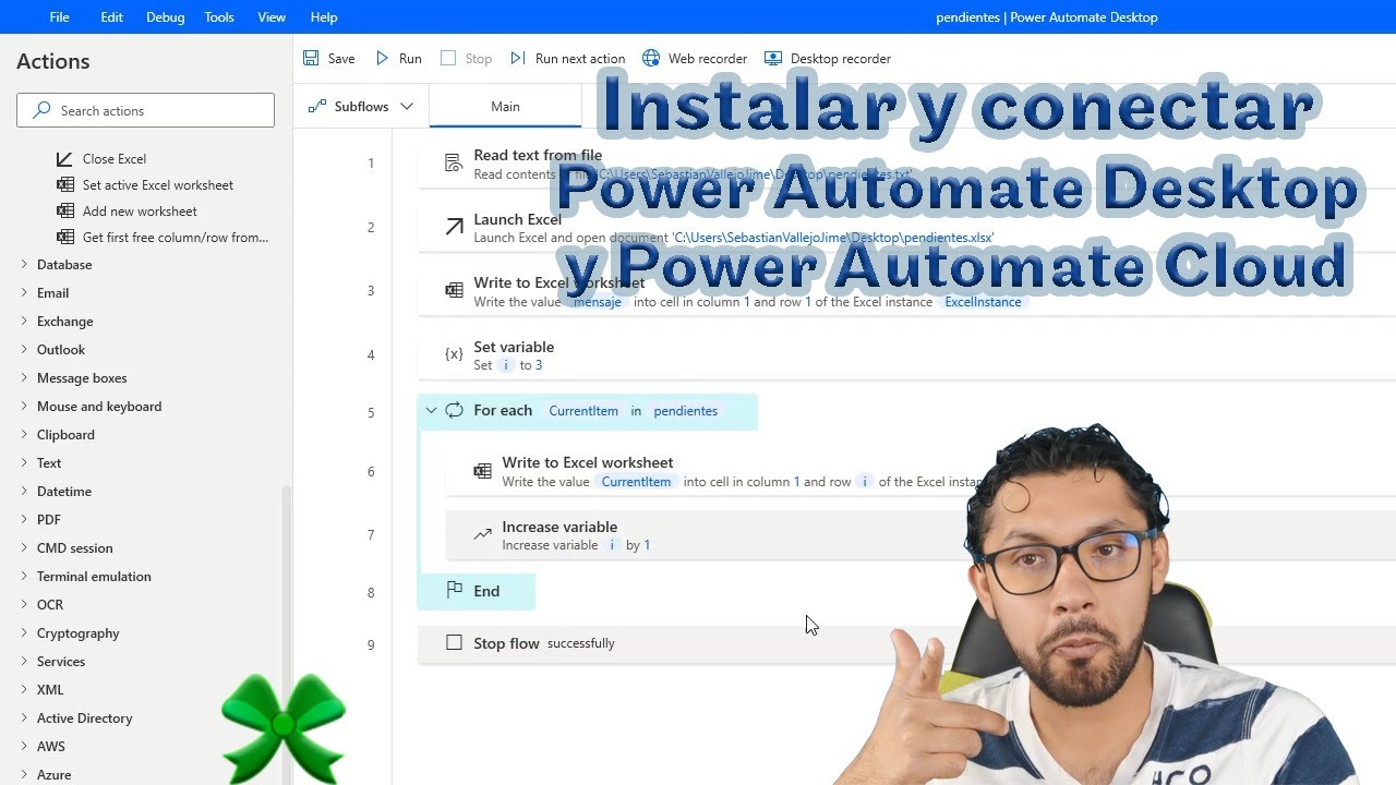 Power Automate Desktop: Conectar flujo a Power Automate cloud y modificar archivo de Excel.
