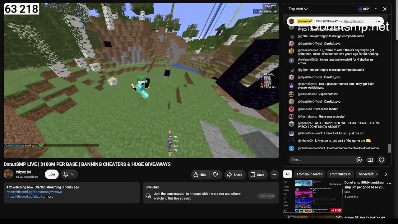 Donut smp 50M+ Lootdrop  smp 5m per good base 25m bounty  live Rating bases/duels/ffa Giveaways