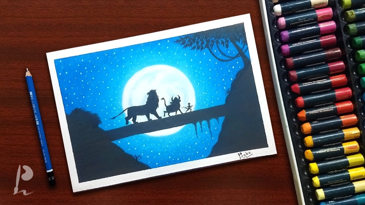 Drawing The Lion King Hakuna Matata with Oil Pastels | PrabuDbz Art