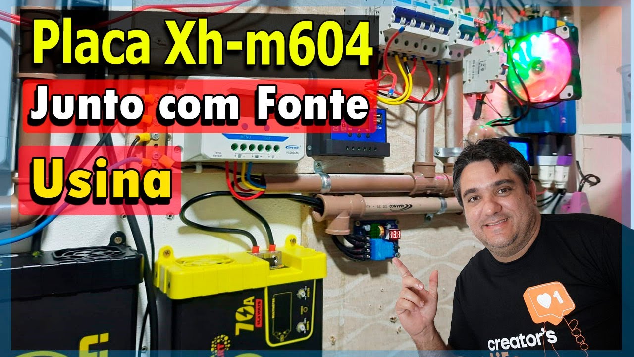 Placa Xh-m604 Instalada junto com Fonte Usina, Off-Grid 12 Volts Sistema Híbrido para economizar!