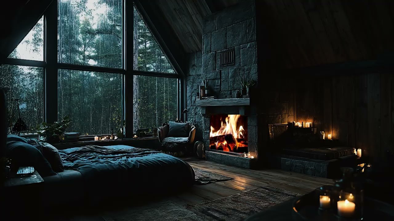 Dark Forest Cabin in Heavy Rain 🌧️ Calm Night Ambience for Deep Rest