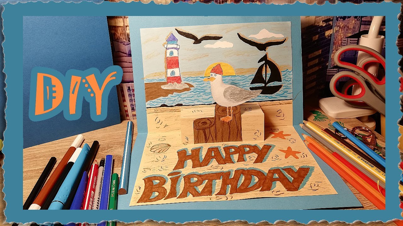 DIY- Geburtstagskarte 🎁 Leuchtturm ⚓/ Meer 🌊 Karte 3D 🖌✂