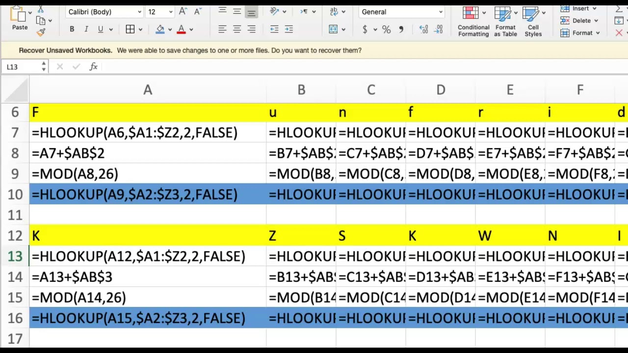 Caesar and Decimation Ciphers on Excel