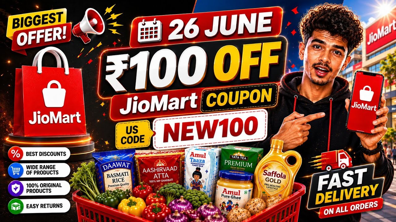JioMart ₹100 OFF Coupon Code Today 🔥 | JioMart NEW100 Coupon | JioMart New User Offer 26 June