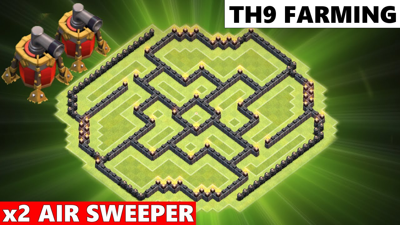 Clash Of Clans | Town Hall 9 Farming Base BEST TH9 Defense | 2 Air Sweepers + Dark Spell Factory