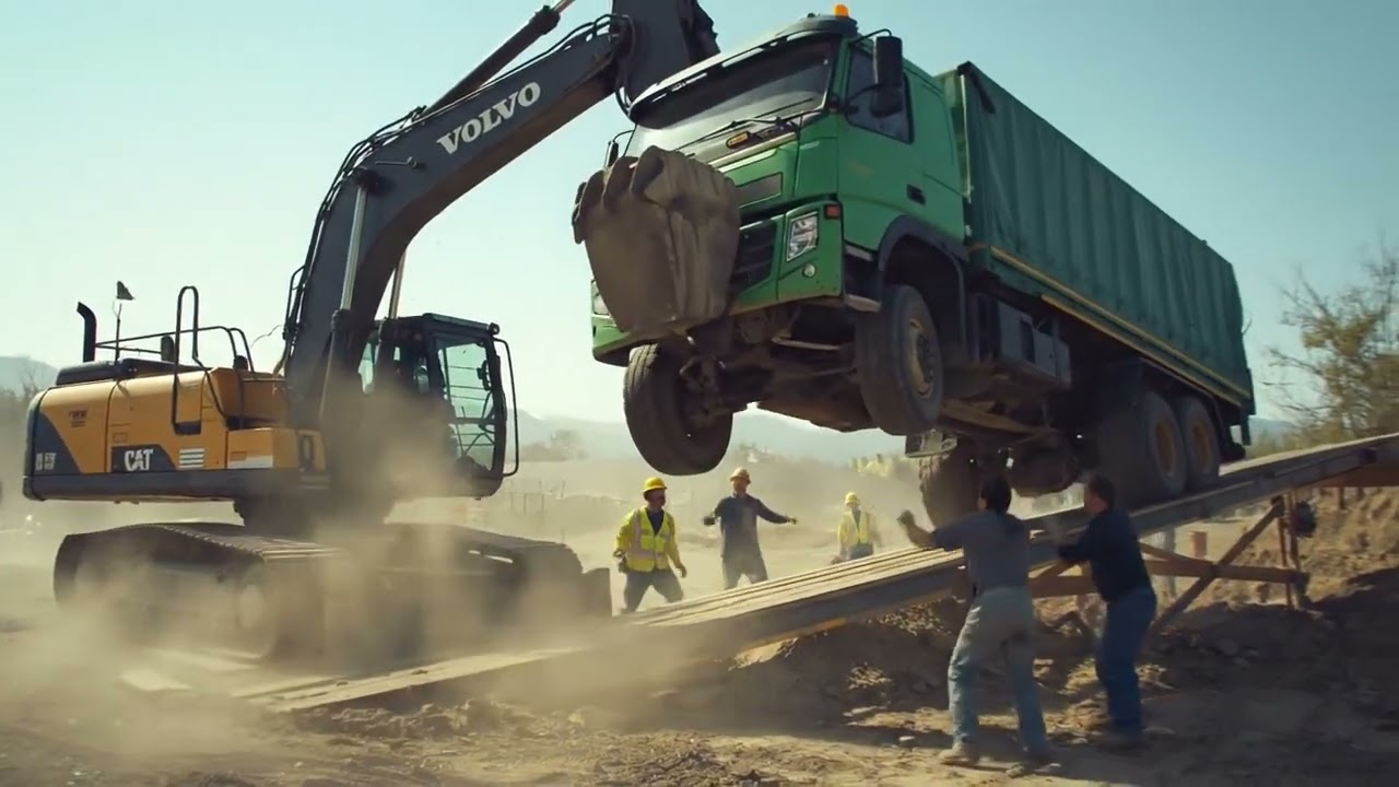 New Operator&rsquo;s Big Mistake: Volvo Excavator Lifts Truck by Accident! 😱🚧#fail #excavatoraccident