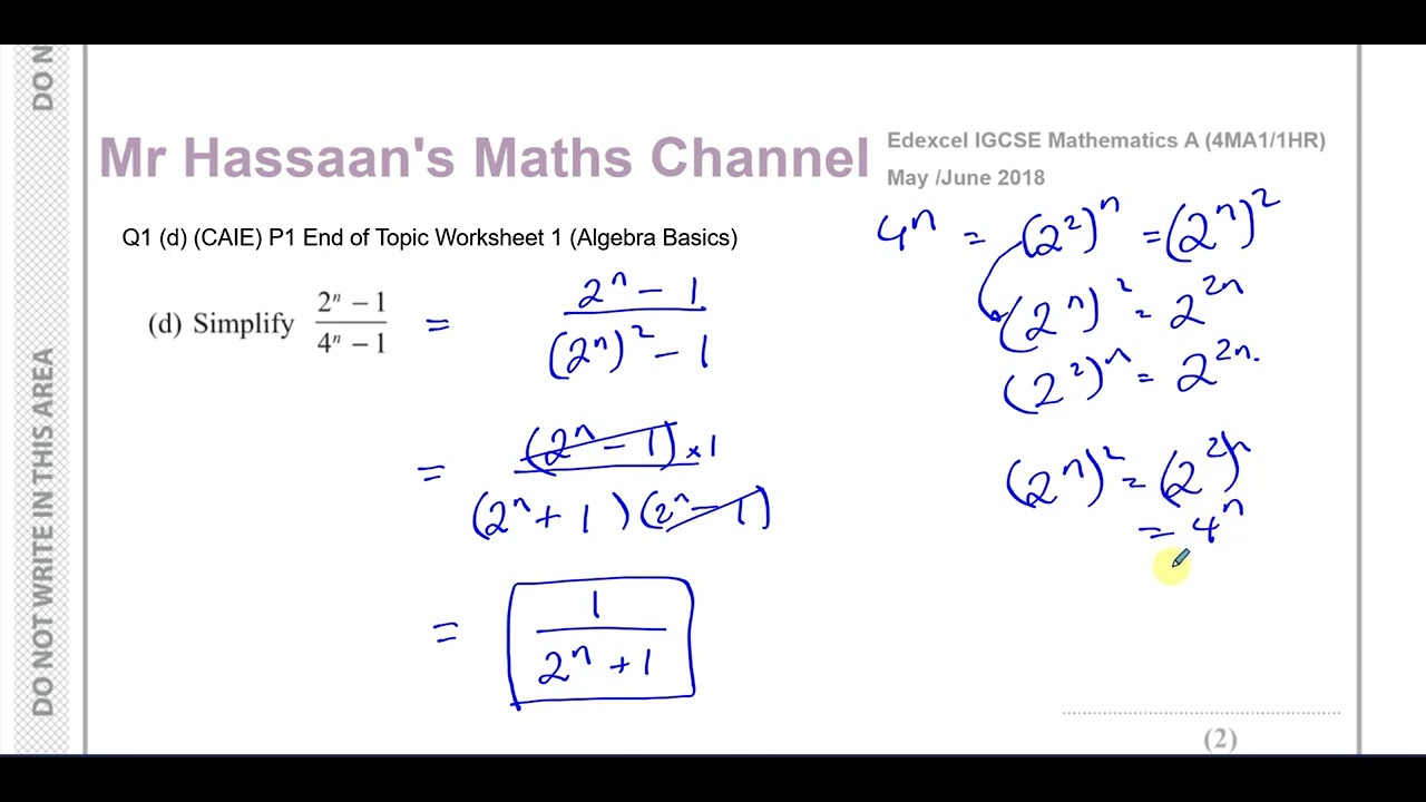 [1(d)], IGCSE, (Edexcel), 4MA1/1HR,  June 2018, Q14(d), Exponents, Factorising